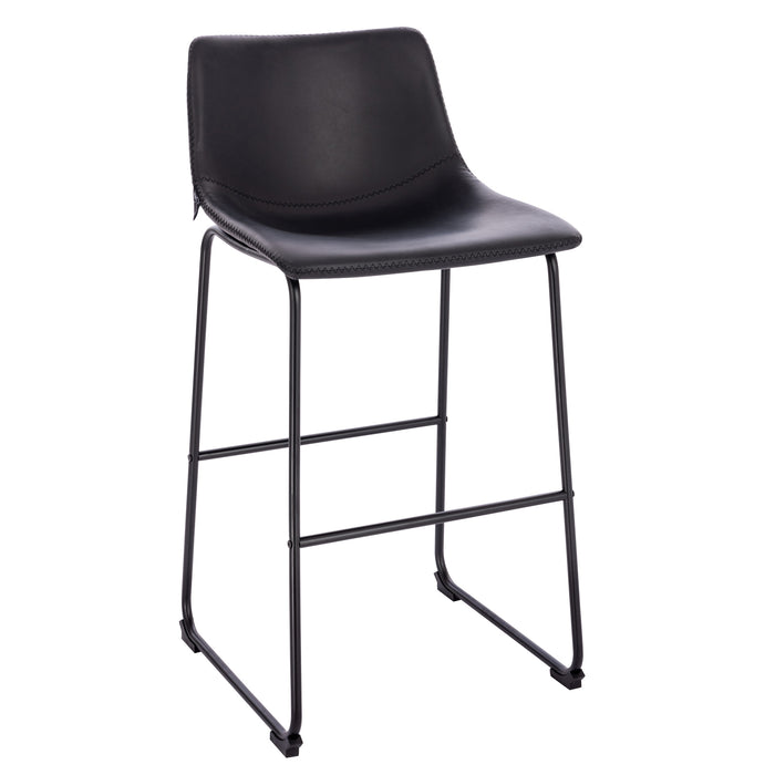 Barhocker mit schwarzem Kunstlederbezug und schwarzem Metallgestell