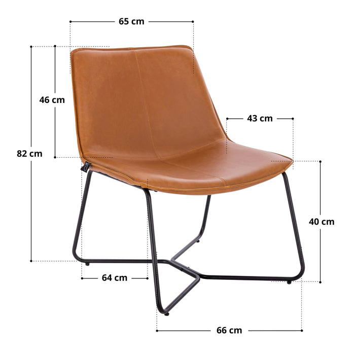 SVITA RON cognacbrauner Clubsessel, Maße: 82 cm hoch, 66 cm breit, 64 cm tief, Sitzhöhe 40 cm, Sitztiefe 43 cm, Rückenlehne 46 cm hoch, 65 cm breit