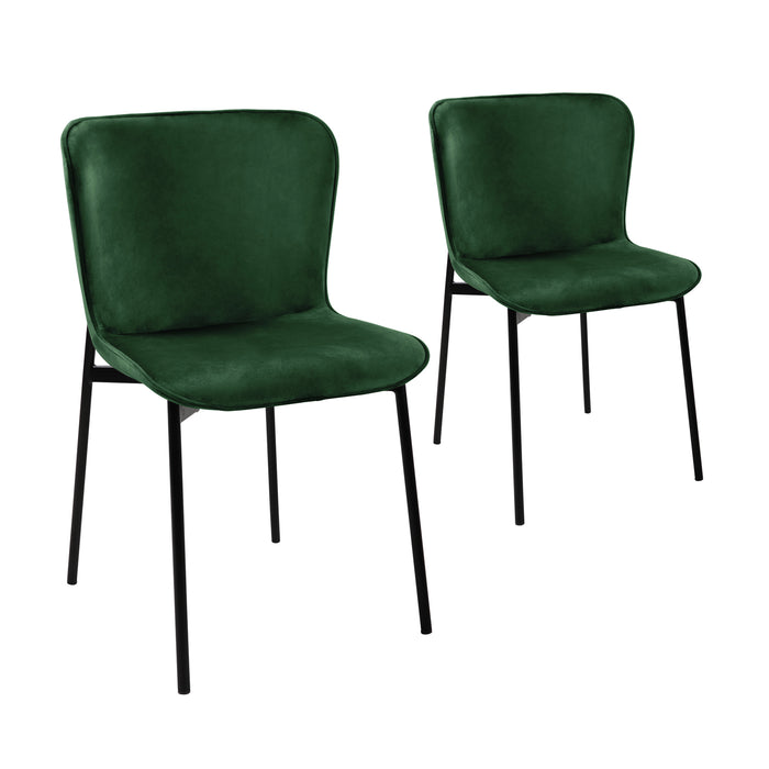 SVITA MARY 2er Set Esszimmerstühle mit dunkelgrün gepolstertem Sitz und Rückenlehne aus Samt und dünnen schwarzen Metallbeinen