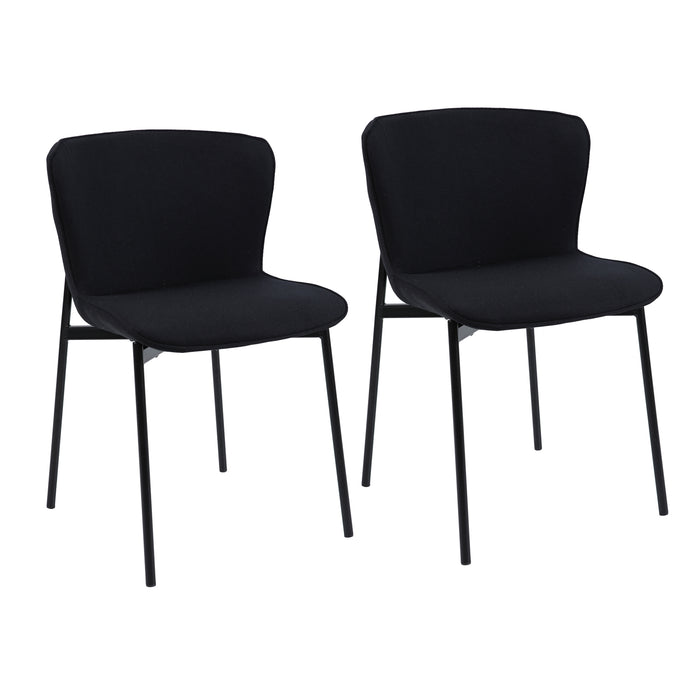 SVITA MARY 2er Set Esszimmerstühle mit schwarz gepolstertem Sitz und Rückenlehne und dünnen schwarzen Metallbeinen