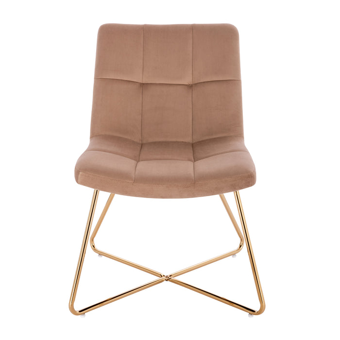 Vorderansicht des SVITA Lynn Sessels in taupe mit elegantem Design und goldfarbenem Metallgestell