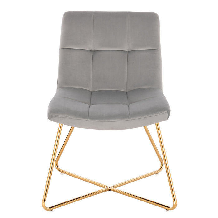Vorderansicht des SVITA Lynn Sessels in grau mit elegantem Design und goldfarbenem Metallgestell