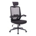 Schwarzer ergonomischer Bürostuhl mit Netzrückenlehne, verstellbarer Kopfstütze, Armlehnen und Rollen