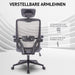 Grauer ergonomischer Bürostuhl mit verstellbaren Armlehnen, atmungsaktiver Mesh-Rückenlehne und Wirbelsäulenschutz, auf Rollen