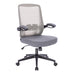 Grauer ergonomischer Bürostuhl mit Netzrückenlehne, gepolstertem Sitz, verstellbaren Armlehnen und Rollen