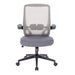 Schwarzer ergonomischer Bürostuhl mit Netzrückenlehne, gepolstertem Sitz, verstellbaren Armlehnen und Rollen frontal