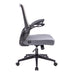 Grauer ergonomischer Bürostuhl mit Netzrückenlehne, gepolstertem Sitz und angewinkelter Armlehne