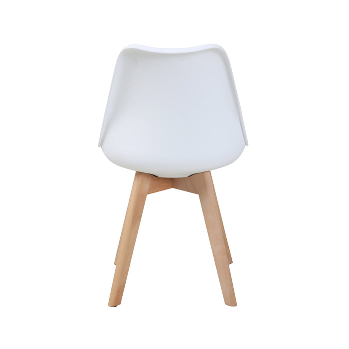 Rückansicht des weißen SVITA Mats Esszimmerstuhls mit gepolstertem Sitz und elegantem Design