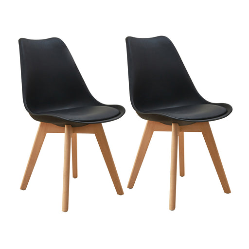 Zwei schwarze SVITA Mats Esszimmerstühle mit Holzbeinen, modernes Design, gepolsterte Sitzfläche