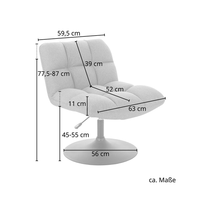 SVITA LAUREL Hellgrau Stoff: verstellbarer Höhe von 77,5-87 cm, Sitzhöhe von 45-55 cm, Sitzfläche 52 cm tief und 63 cm breit, Polsterdicke 11 cm, runder Sockel mit 56 cm Durchmesser