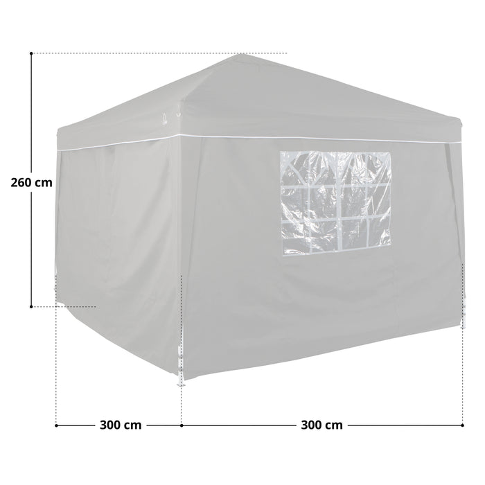 Maße SVITA PAGO Pavillon dunkelgrau mit Fenstern, 300x300 cm Grundfläche, 260 cm Höhe, rechteckige Form mit Spitzdach