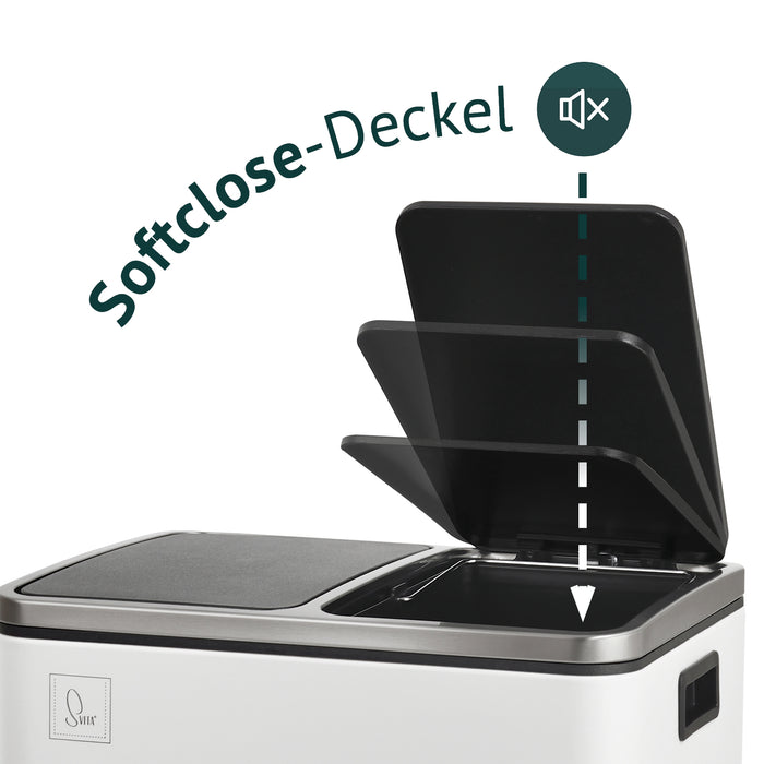 Weißer Mülleimer mit schwarzen Deckeln, Illustration zum Softclose-Deckel