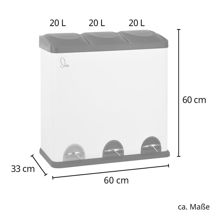 TC3X20 Mülleimer 60 Liter Weiß