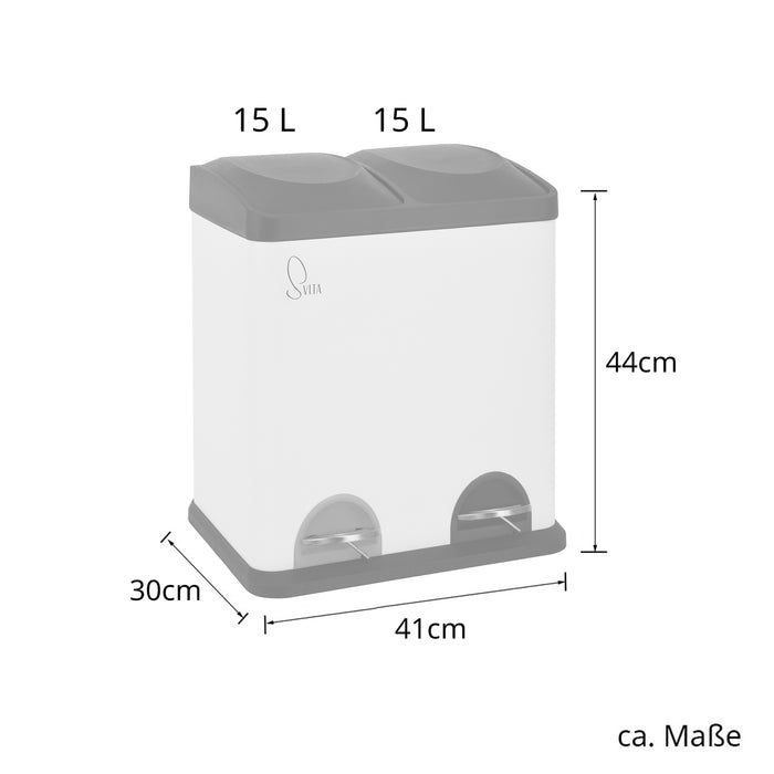 TC2X15 Mülleimer 30 Liter 2x15 Liter Weiß