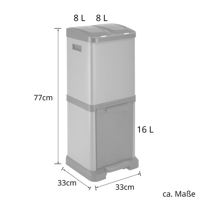 3XCombo Mülleimer 32 Liter Grau (2x8+16L)