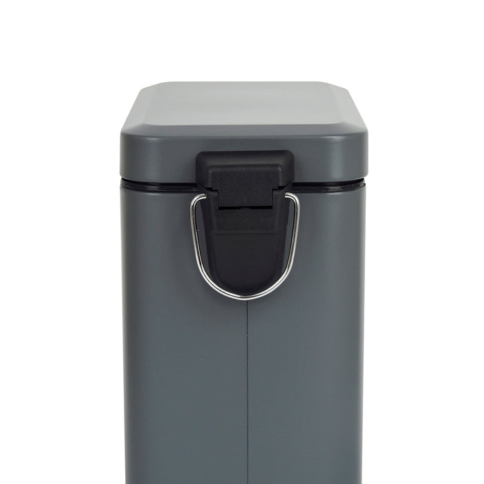 Grauer Mülleimer STM10 mit schwarzem Verschluss und silbernem Griff, 10 Liter Fassungsvermögen