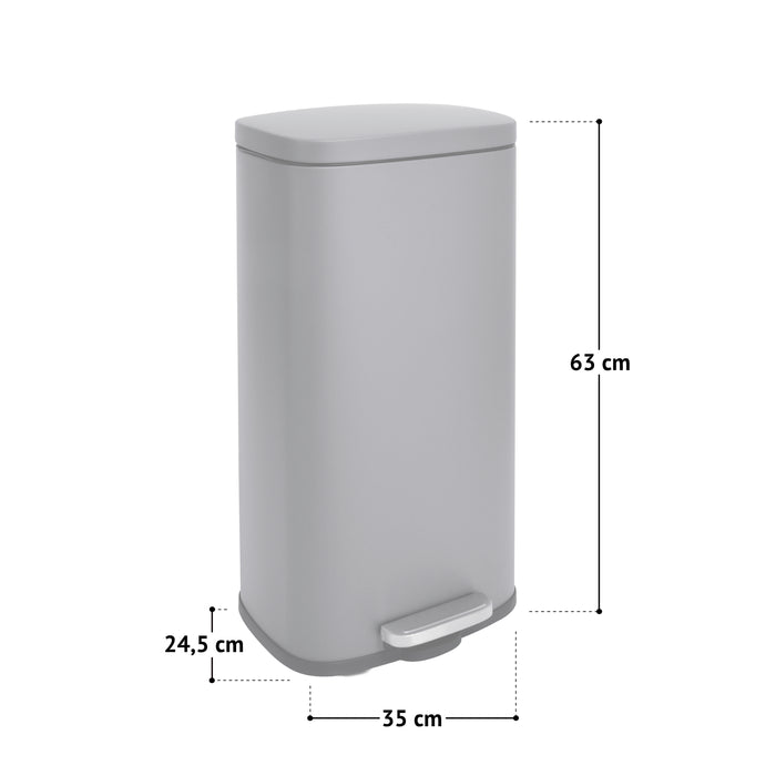 Illustration zu Maßen TQ30-Mülleimer, Höhe 63 cm, Tiefe 24,5 cm, Breite 35 cm