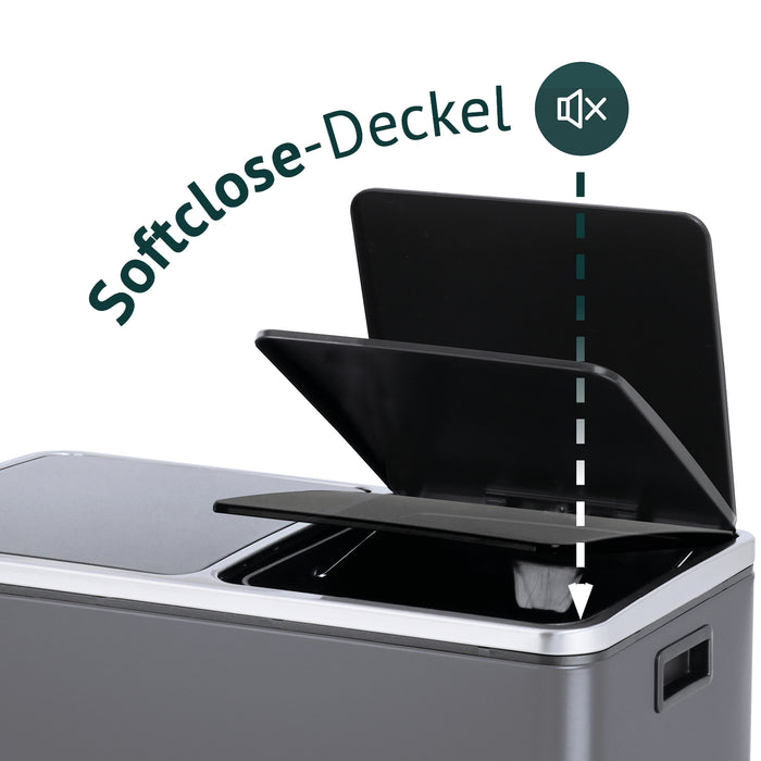 Grauer Mülleimer mit schwarzen Deckeln, Illustration zum Softclose-Deckel
