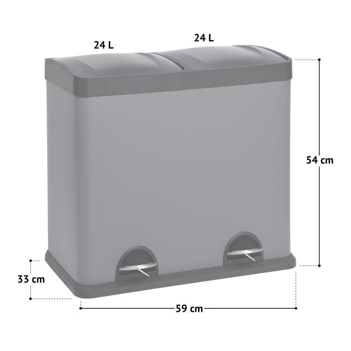 Maße SVITA T2X24L Mülleimer 59x33x54 cm, 2 x 24 Liter Fassungsvermögen