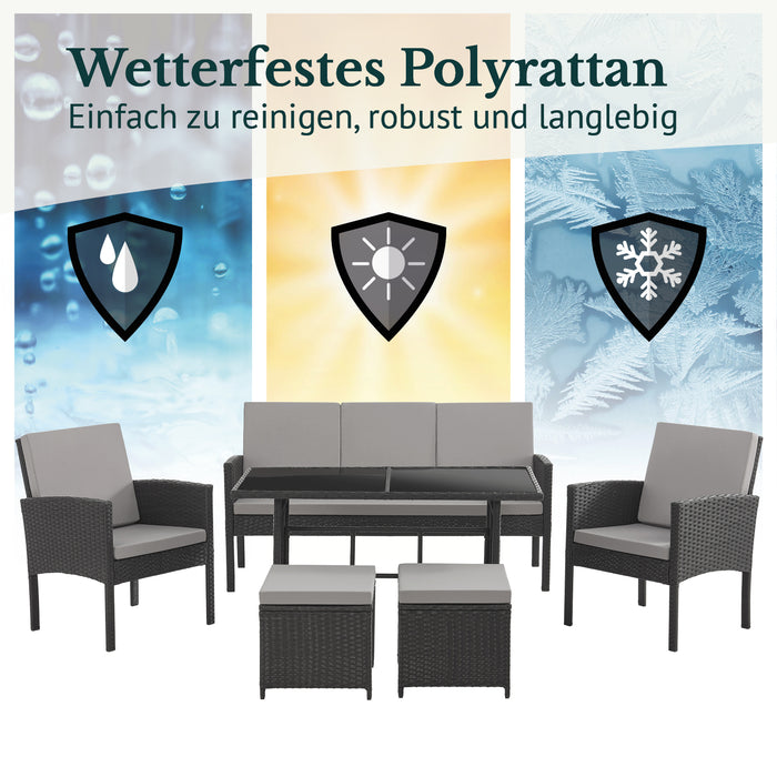 Drei Wettersymbole in Schutzschilden: Regen, Sonne und Frost - Wetterfestes Polyrattan - Einfach zu reinigen, robust und langlebig
