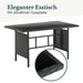 Eleganter Esstisch aus schwarzem Polyrattan - Detail: mit attraktiver Glasplatte