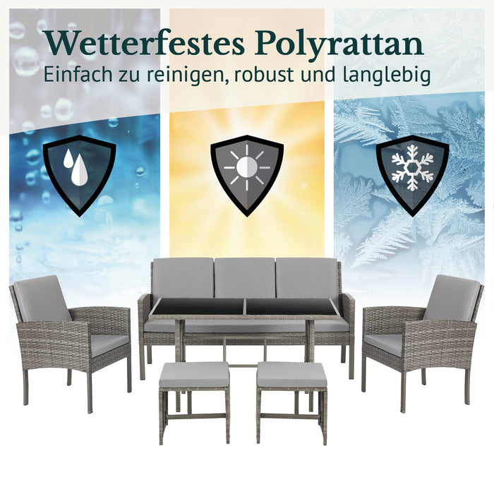 Drei Wettersymbole in Schutzschilden: Regen, Sonne und Frost - Wetterfestes Polyrattan - Einfach zu reinigen, robust und langlebig