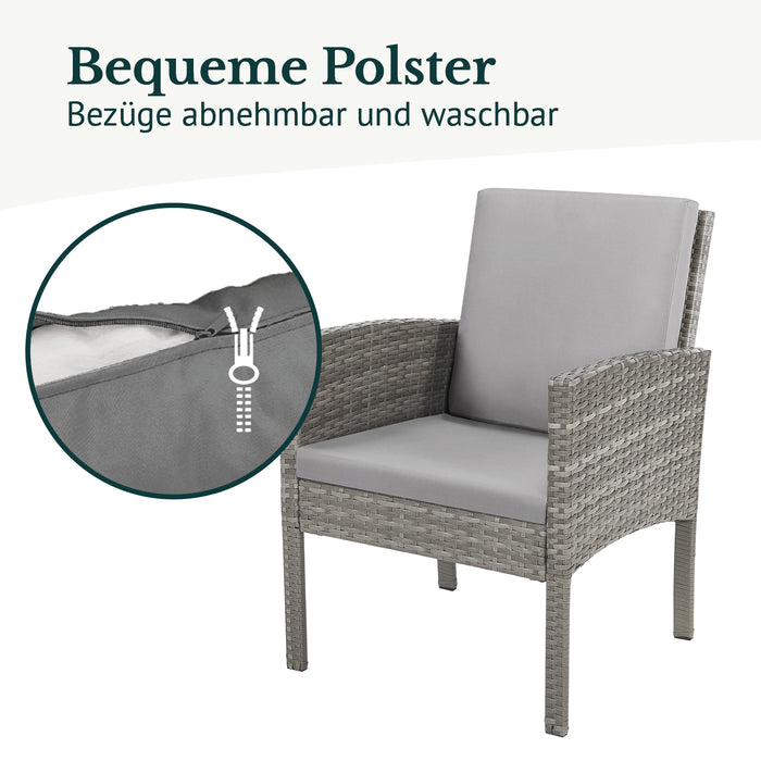 Grauer Sessel aus Polyrattan mit grauen Polstern - Detail: Bequeme Polster, Bezüge abnehmbar und waschbar