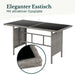 Eleganter Esstisch aus grauem Polyrattan - Detail: mit attraktiver Glasplatte