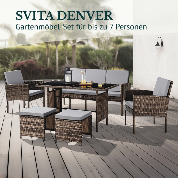 SVITA DENVER Gartenmöbelset für bis zu 7 Personen - Braune Polyrattan Sitzgruppe