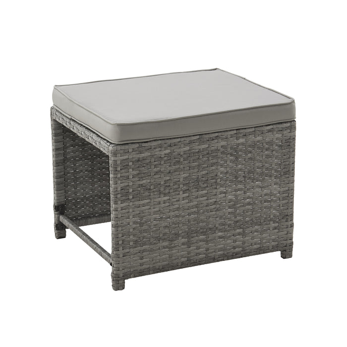 Rechteckige Garten-Hocker aus grauem Polyrattan mit grauem Polster