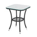 Schwarzer Rattan Beistelltisch mit Glasplatte und kleiner Ablage