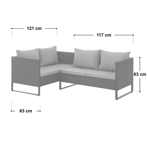 Maße der Sitzbänke - Bank mit zwei Lehnen: 121x63 cm; Bank mit einer Lehne: 117x63 cm; Höhe 63 cm