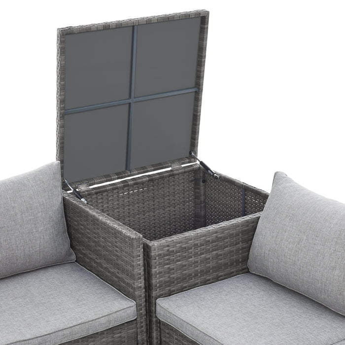 Detail offene Kissenbox grau