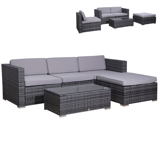 Graue Polyrattan Garten-Lounge mit grauen Polstern - verschiedene Stellmöglichkeiten