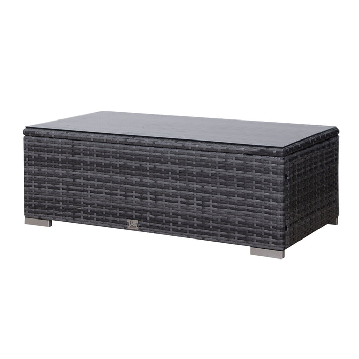 Einzelbild grauer Polyrattan-Tisch mit Glasplatte
