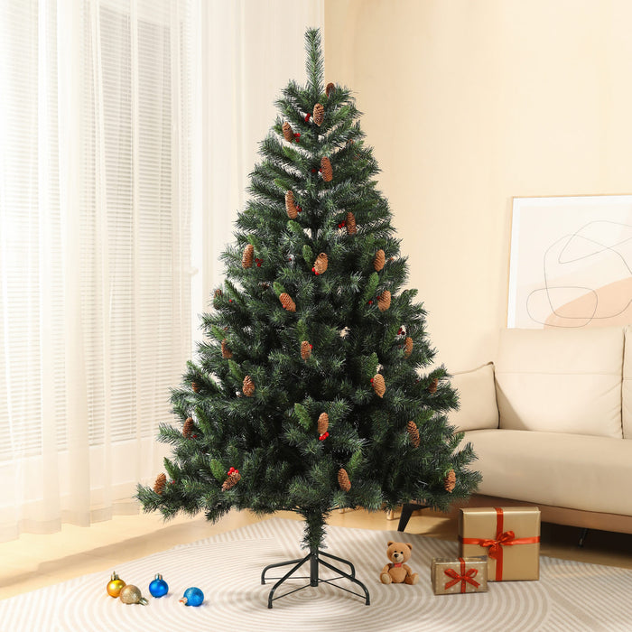 Künstlicher Weihnachtsbaum von SVITA mit Zapfen und roten Beeren, daneben Geschenke und ein Teddybär im Wohnzimmer
