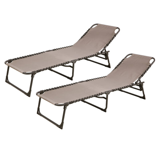 2-er Set Sonnenliegen beige mit verstellbarer Rückenlehne