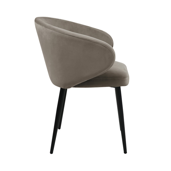 Seitenansicht des SVITA Audrey Esszimmerstuhls in Taupe mit gepolstertem Sitz und Rückenlehne, schwarzen Metallbeinen