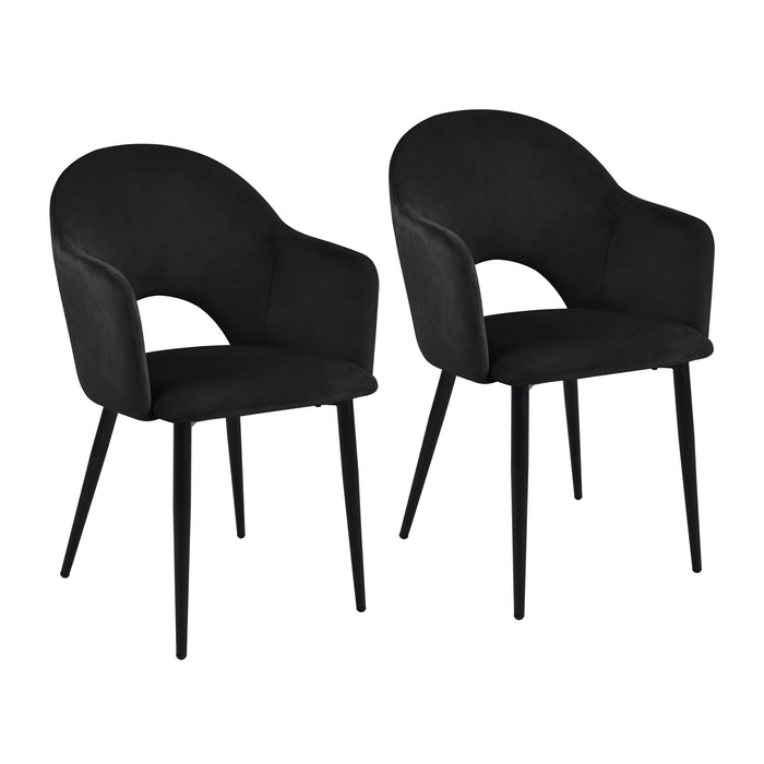 Zwei schwarze SVITA Hailey Esszimmerstühle mit gepolstertem Sitz und Rückenlehne, schwarzen schlanken Beinen, modernes Design