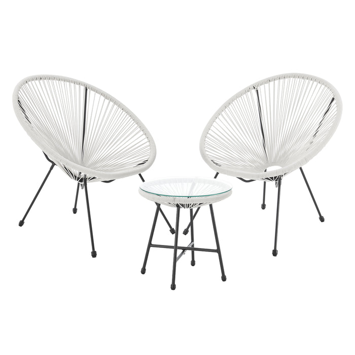 SVITA BALI Balkonset 3-teilig - weiß - 2 Sessel, 1 Tisch mit Glasplatte