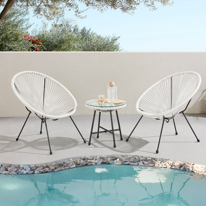 BALI Balkonset mit 2 Sesseln und Beistelltisch - Ambientebild am Pool - weiß
