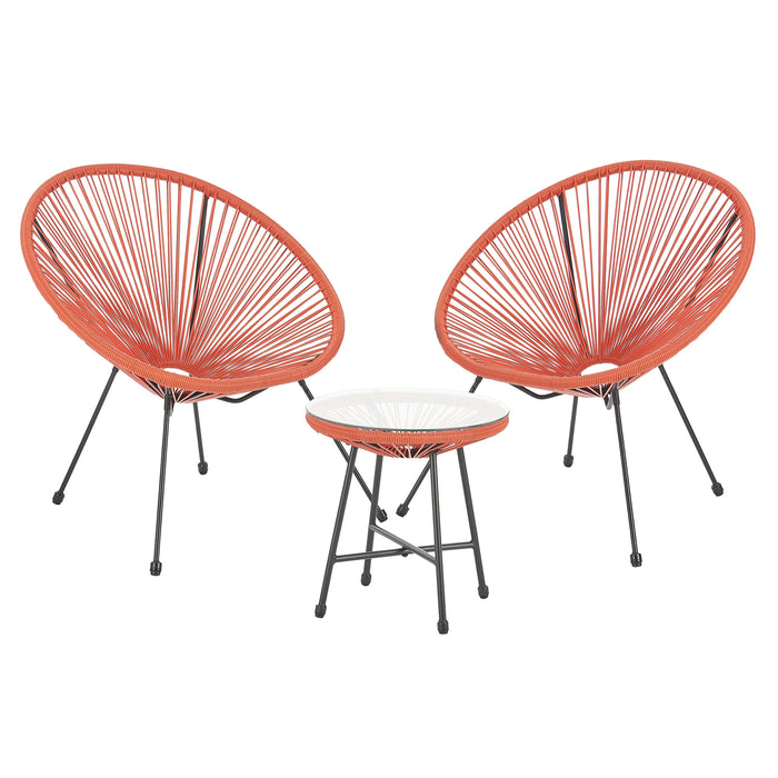 SVITA BALI Balkonset 3-teilig - orange - 2 Sessel, 1 Tisch mit Glasplatte