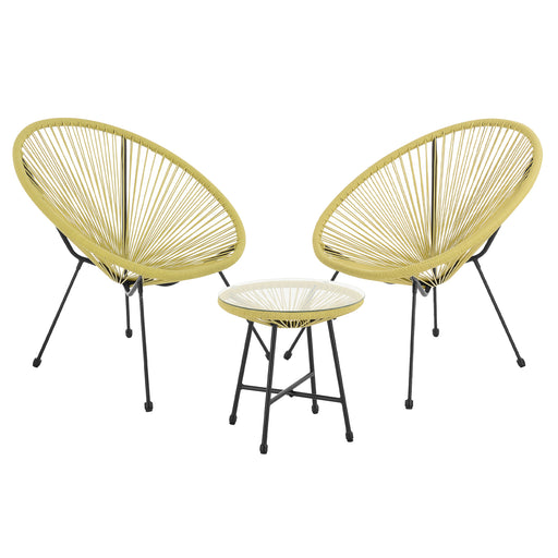 SVITA BALI Balkonset 3-teilig - gelb - 2 Sessel, 1 Tisch mit Glasplatte