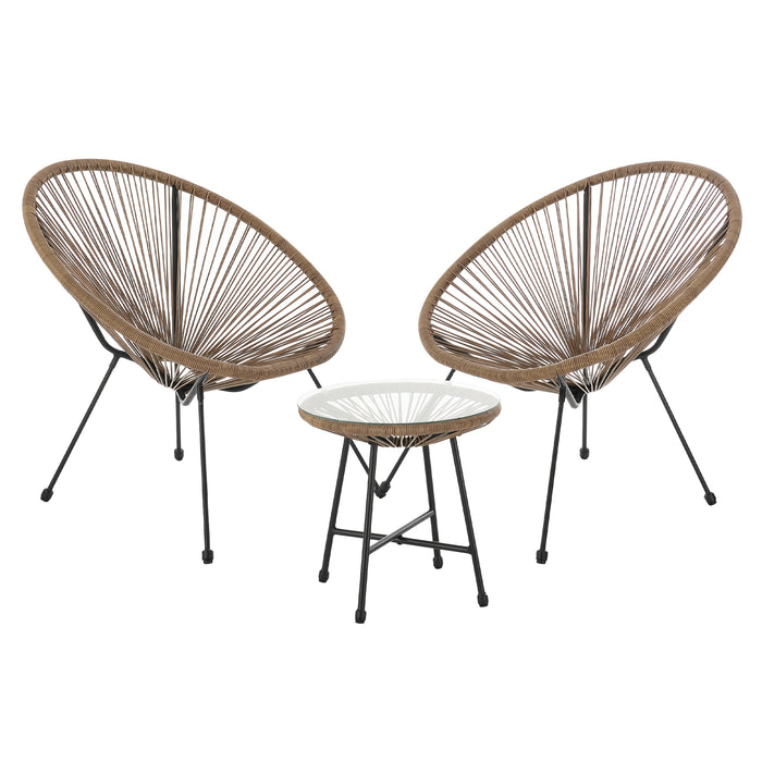SVITA BALI Balkonset 3-teilig - braun - 2 Sessel, 1 Tisch mit Glasplatte