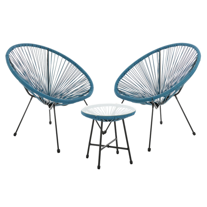 SVITA BALI Balkonset 3-teilig - blau - 2 Sessel, 1 Tisch mit Glasplatte
