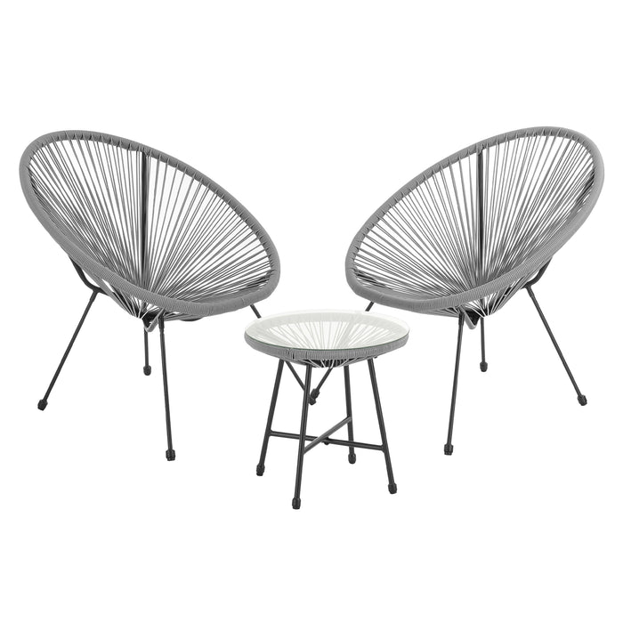 SVITA BALI Balkonset 3-teilig - grau - 2 Sessel, 1 Tisch mit Glasplatte