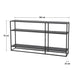 Schwarzes Metallregal mit drei Ablageflächen, 140 cm breit, 75 cm hoch, 25 cm tief