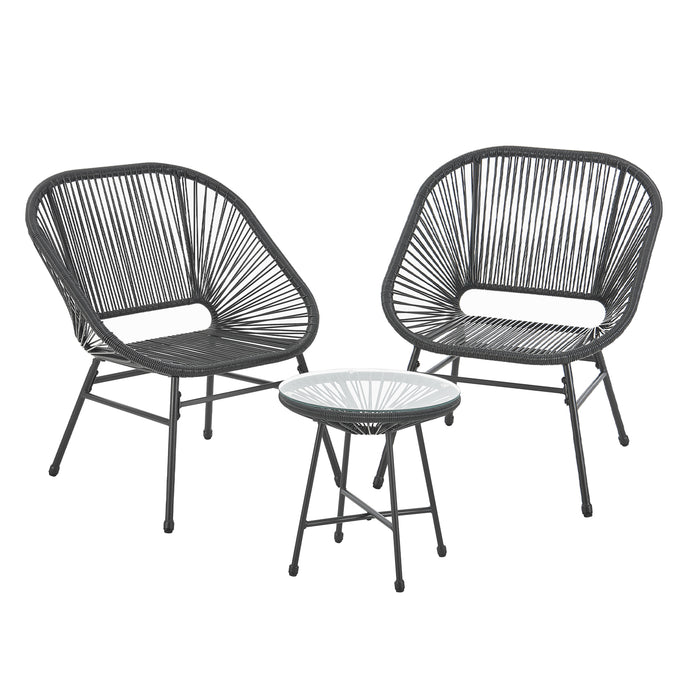 Balkonmöbel Set TULUM 3-tlg. - 2 Sessel und Beistelltisch mit schwarzem Rattangeflecht