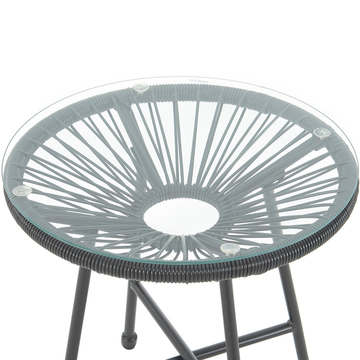 Balkonmöbel Set TULUM - Beistelltisch Tischplatte aus Glas schwarz