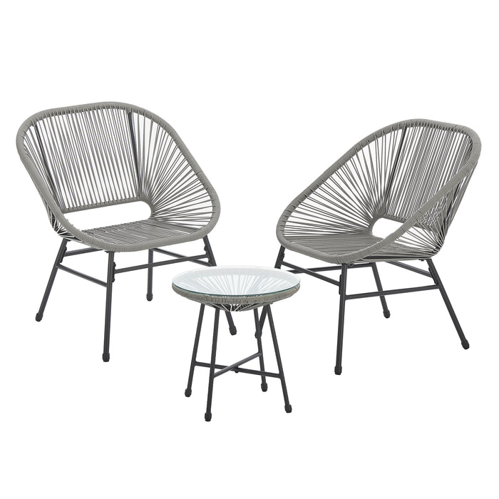 Balkonmöbel Set TULUM 3-tlg. - 2 Sessel und Beistelltisch mit grauem Rattangeflecht
